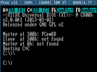 screenshot of PC-DOS booted from XTIDE in PCem